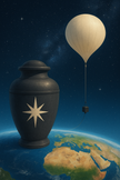 Symbolic balloon ashes release with urn