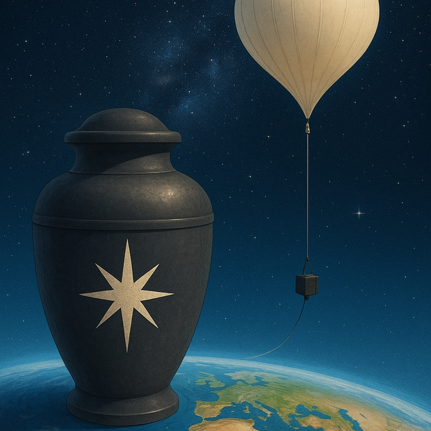 Symbolic cremains urn and balloon